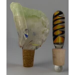 Vintage Pair Hand Blown Art Glass Wine Bottle Decanter Stoppers Murano 4" Tall